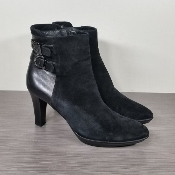 Aquatalia Roma Weatherproof Bootie, Black Suede & Leather, Womens Size 9 M - Picture 2 of 12